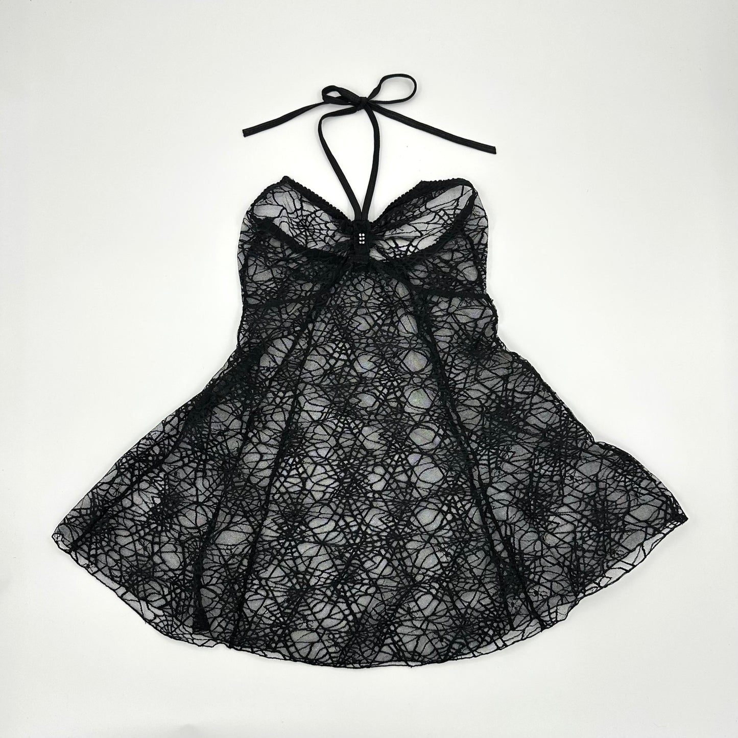 Web Lace Halter Mini Dress
