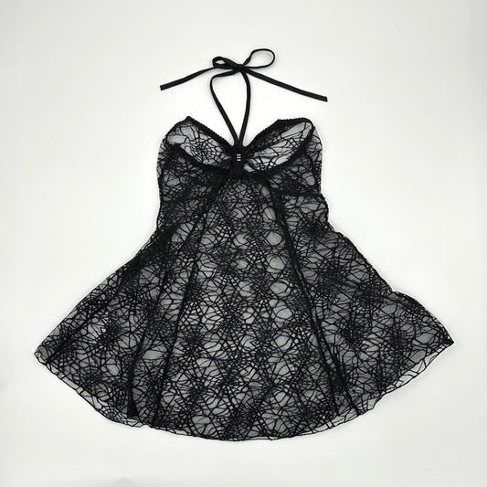 Web Lace Halter Mini Dress