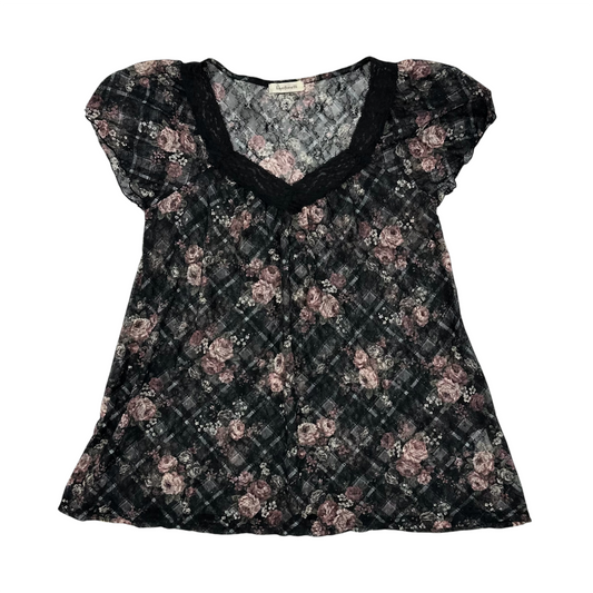 Floral Lace Square Neck Mesh Top