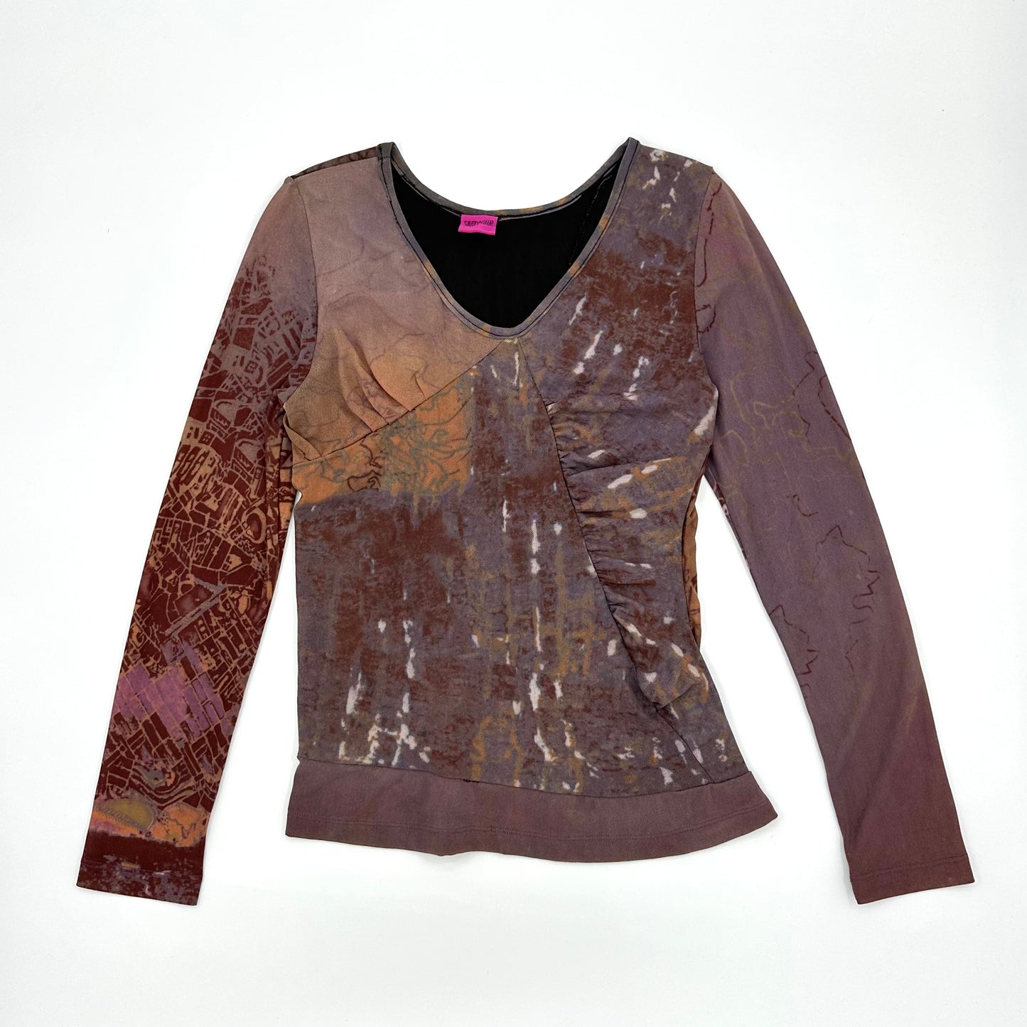 Save The Queen! 2000s Mixed Abstract Map Print Asymmetric Long Sleeves Top