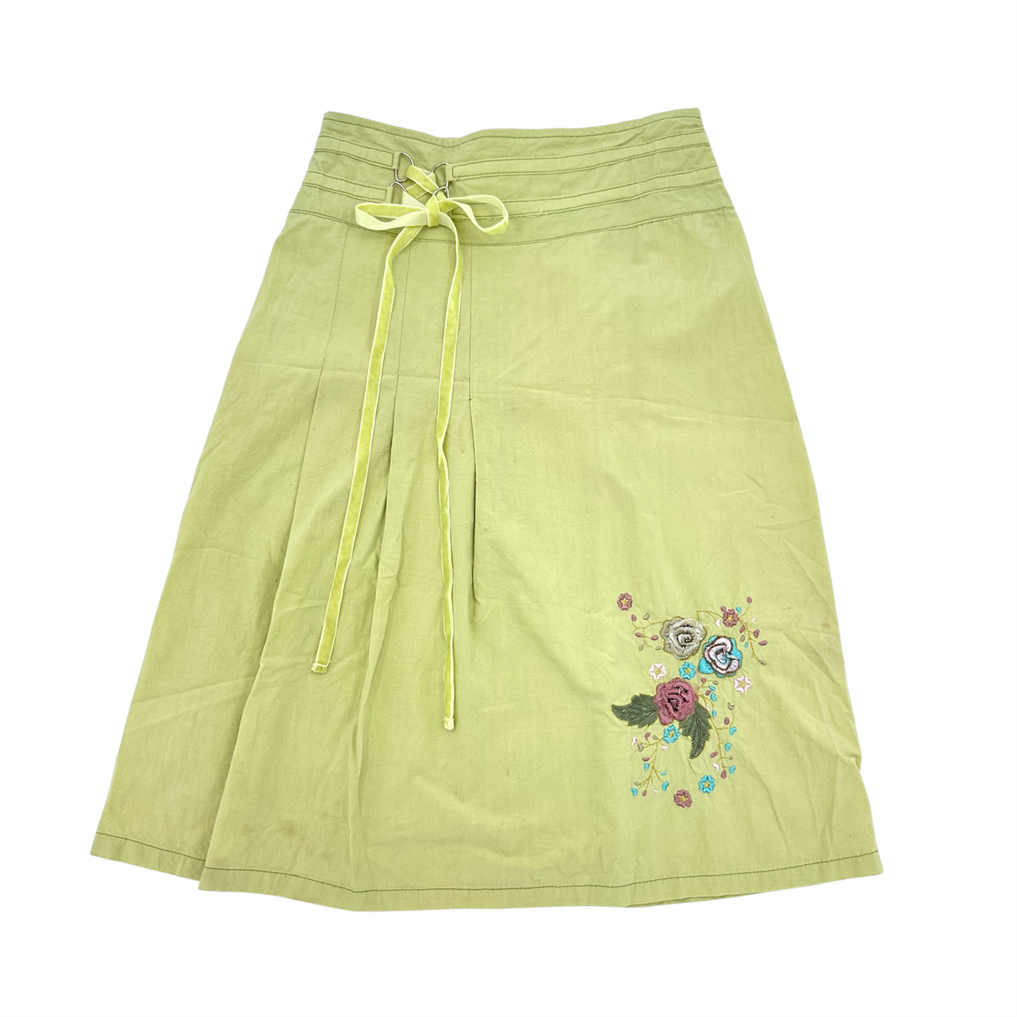 Lime Green Floral Emobroidered Midi Skirt