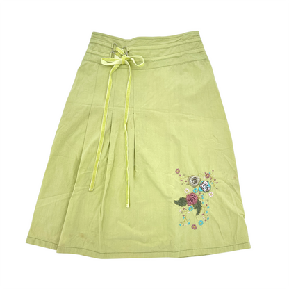 Lime Green Floral Emobroidered Midi Skirt