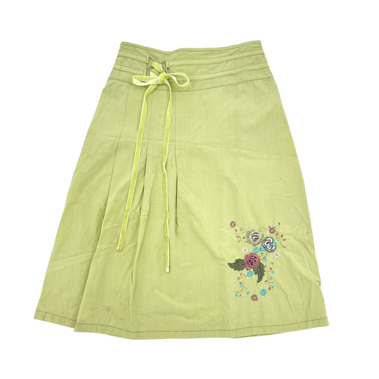 Lime Green Floral Emobroidered Midi Skirt