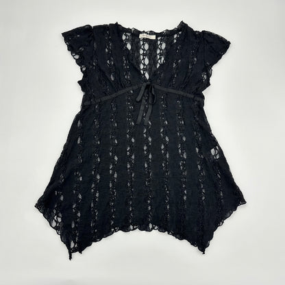 Sheer Lace Tie-Waist Tunic Top