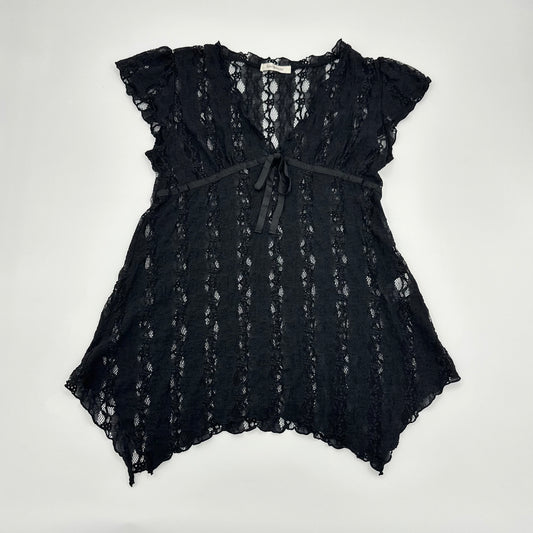 Sheer Lace Tie-Waist Tunic Top