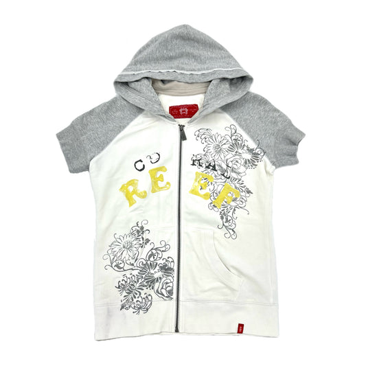 EDC Floral Print Zip Up Short Sleeves Hoodies Top