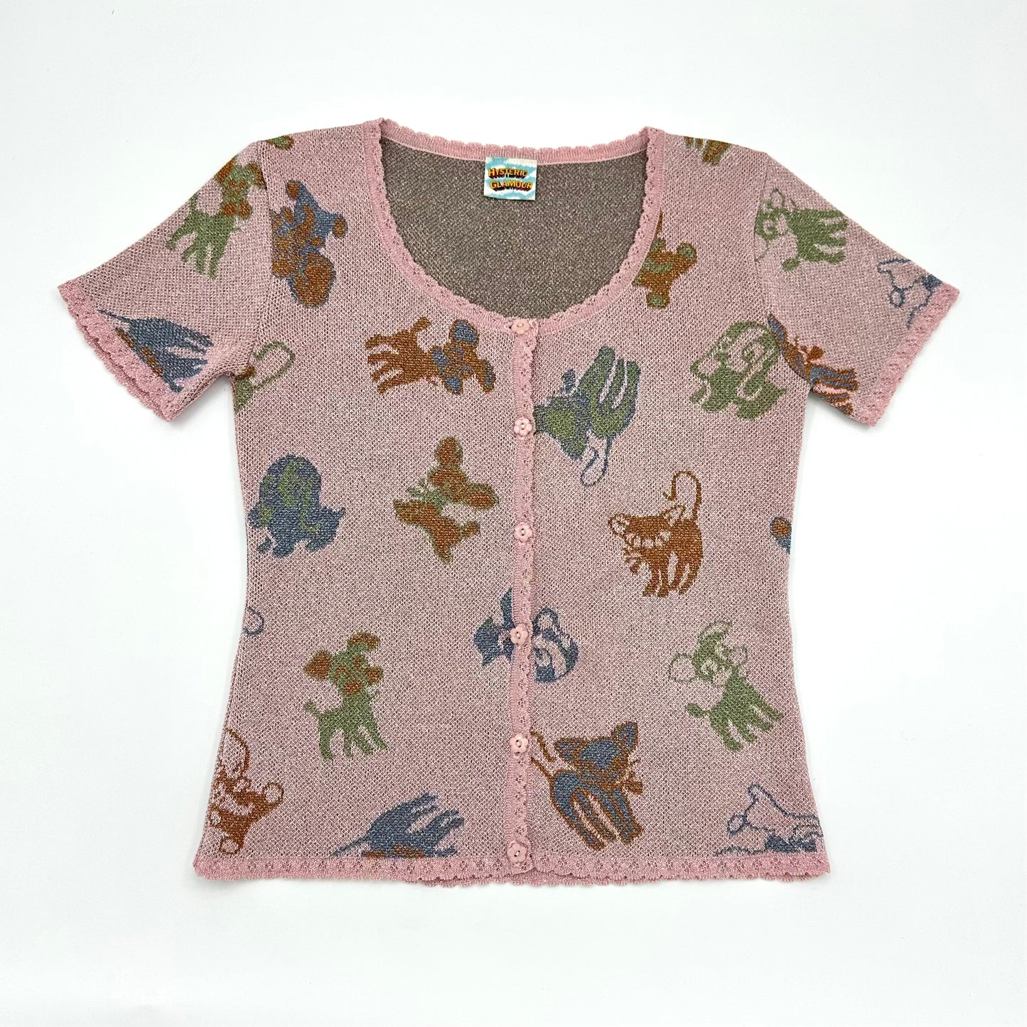 Hysteric Glamour Early 2000s Animal Worls Short Sleeves Knit Cardigan