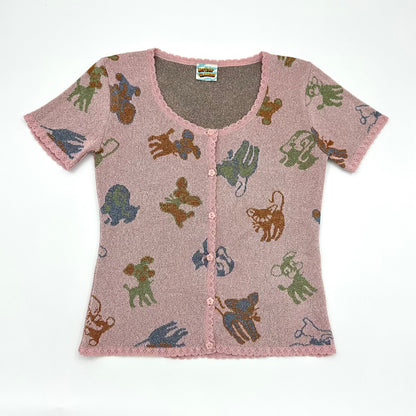 Hysteric Glamour Early 2000s Animal Worls Short Sleeves Knit Cardigan