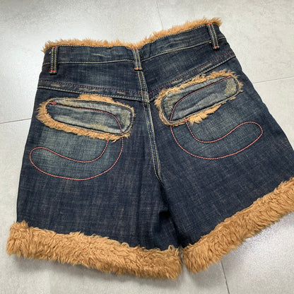 Fur Denim High Waist Short