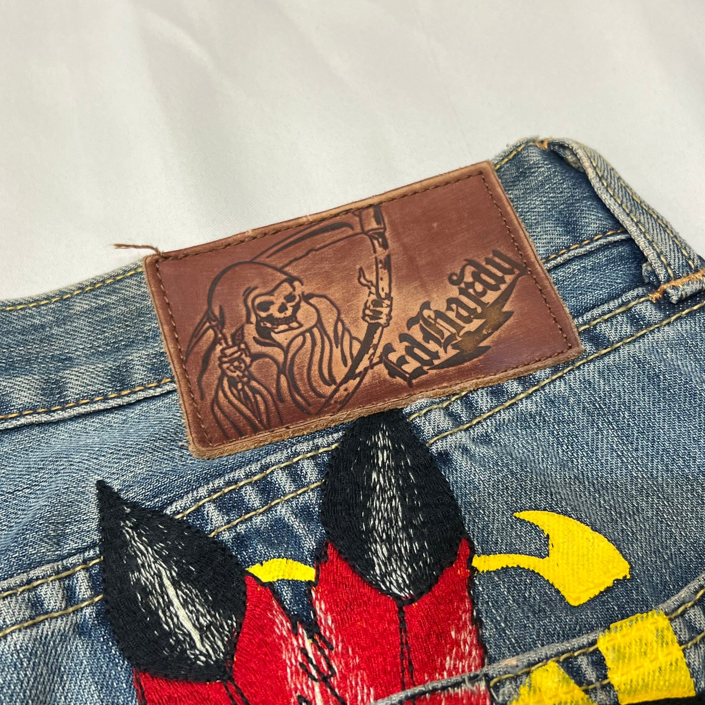 Ed Hardy 00s Native American Maiden Embroidered Straight Jeans