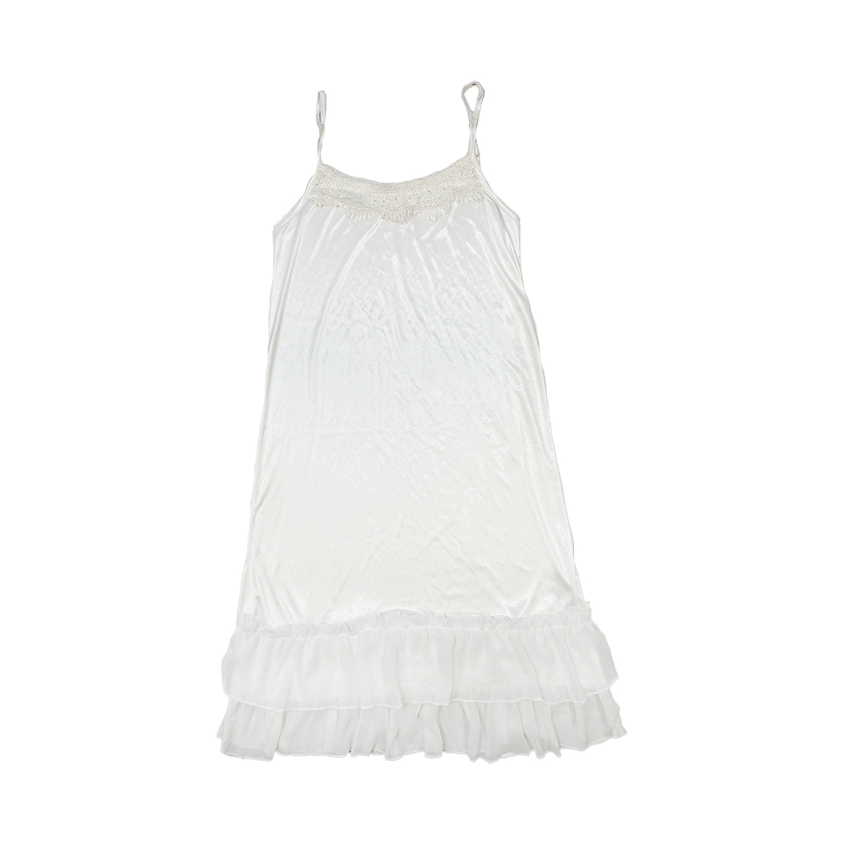 Lace Trim Silk Layered Ruffle Cami Dress