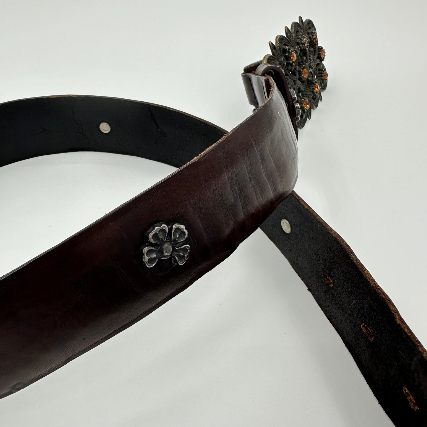 Jeweled Floral Leather Belt