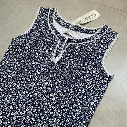 Lace Trim Button Up Floral Vest