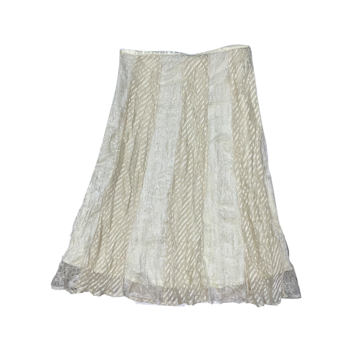 Lace Mesh Patched Midi Skirt