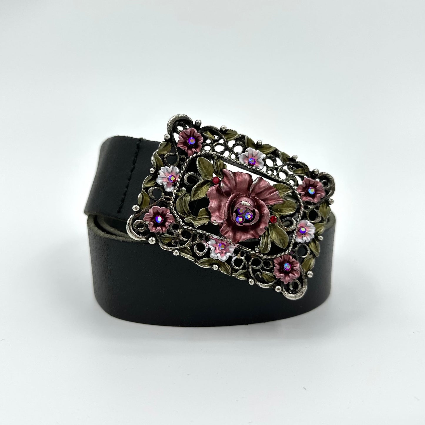 Enamel Rose Ornate Black Belt