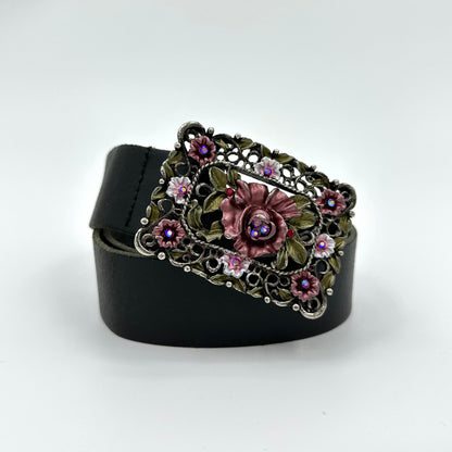 Enamel Rose Ornate Black Belt