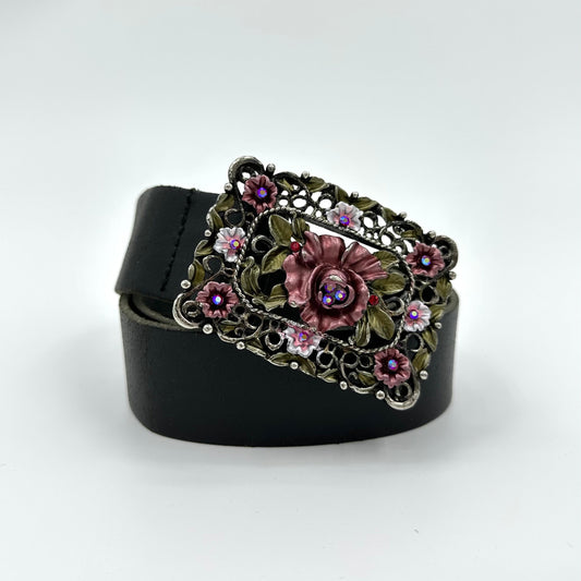 Enamel Rose Ornate Black Belt