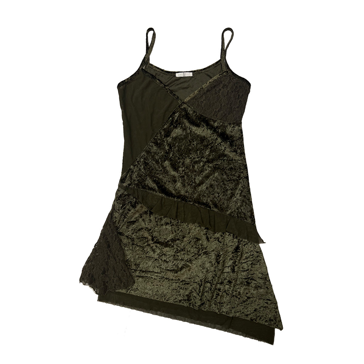 Lace & Velvent Splicing Asymmetrical Hem Cami Dress