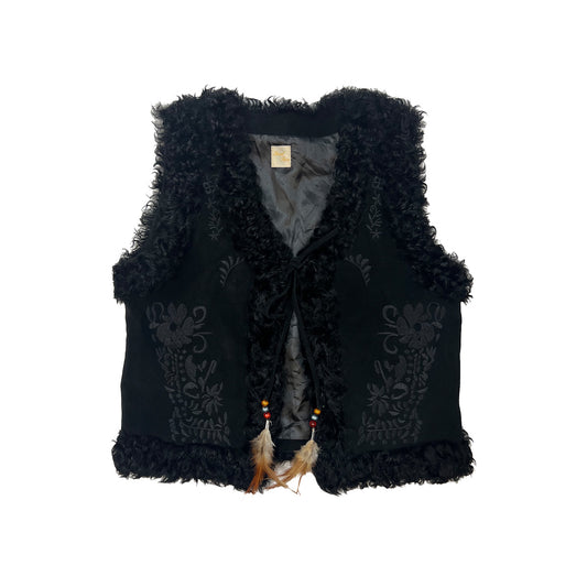 90s Fur Embroidery Leather Vest