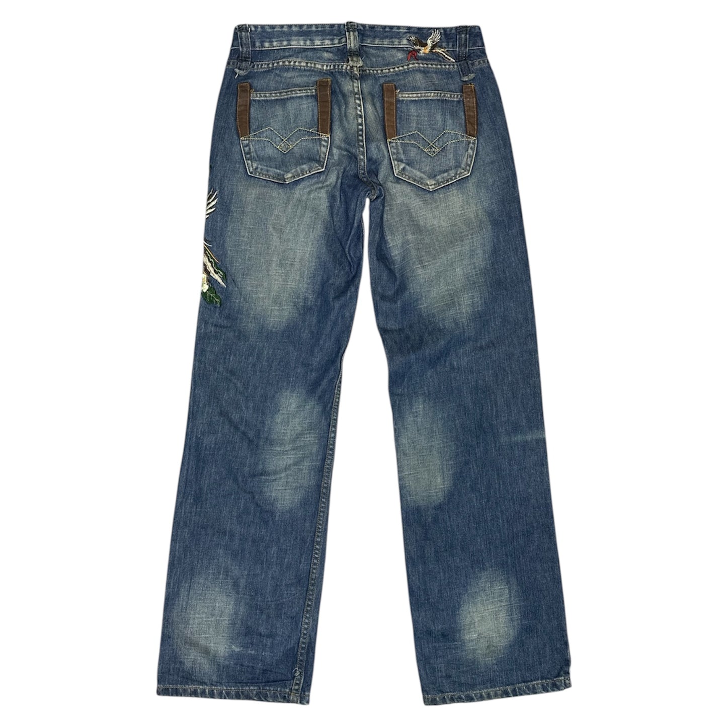 00s Replay Floral Bird Embroidery Straight Jeans (Hong Kong Made)