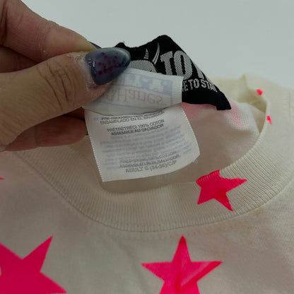 00s Mad Toyz All Over Neon Pink Star Devil Skull Print Tee