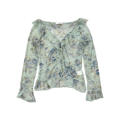 Floral Mesh Ruffle Cardigan