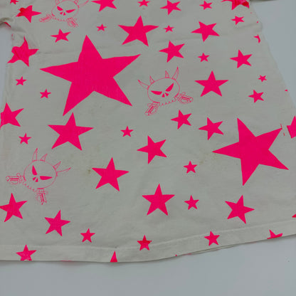 00s Mad Toyz All Over Neon Pink Star Devil Skull Print Tee