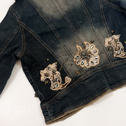 80s Beaded Patch Denim Blazer