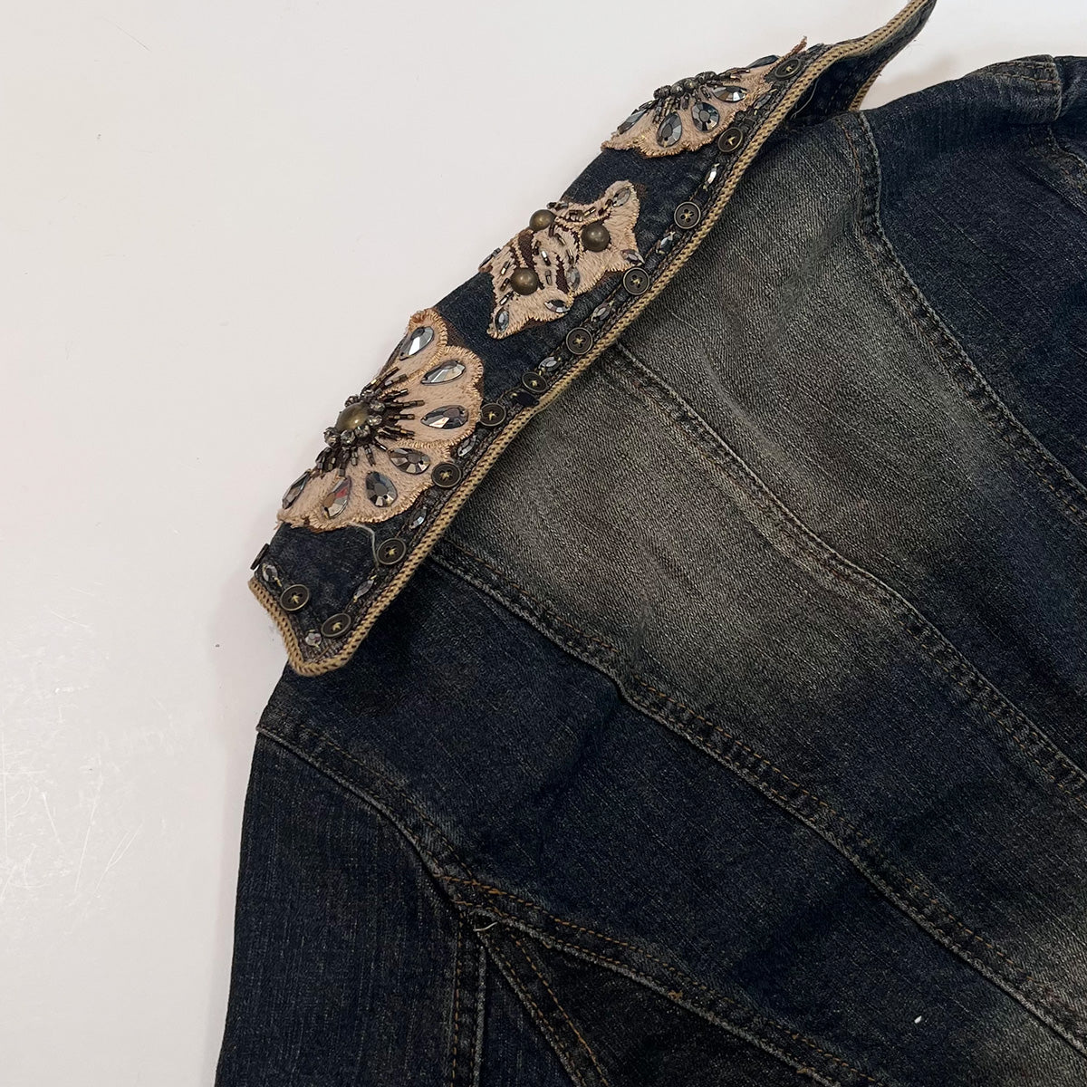 80s Beaded Patch Denim Blazer