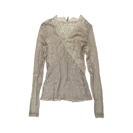 Sheer Lace V-neck Long Sleeves Top