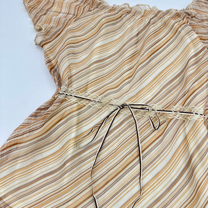 Striped Ruffle Waist Tie Top