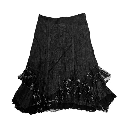 Asymmetric Lace Layered Midi Skirt