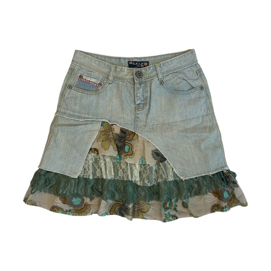 Layered Floral Denim Skirt