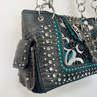 Western Style Rhinestone Leather Purse