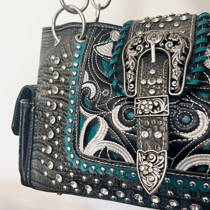 Western Style Rhinestone Leather Purse