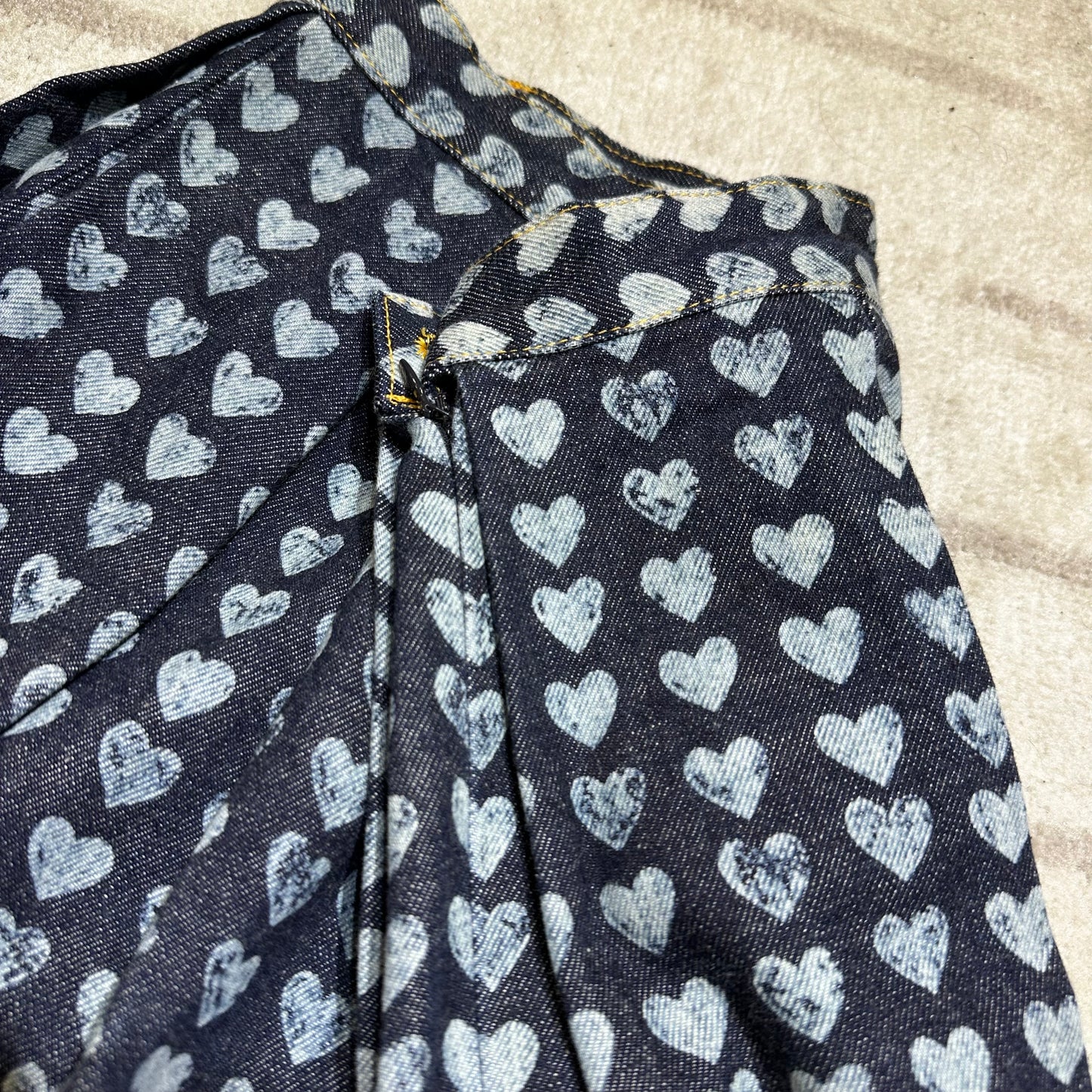 1995 Ozone Community Heart AOP Denim Skirt