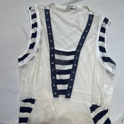 Striped Panel Eyelet Detail Asymmetrical Hem Dress