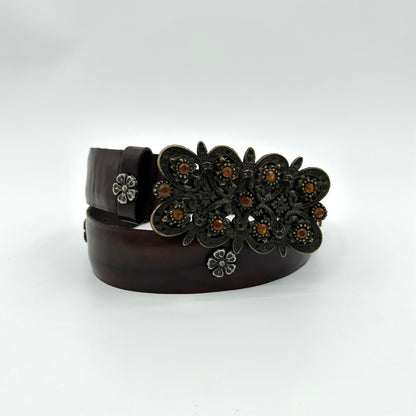 Jeweled Floral Leather Belt