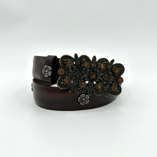 Jeweled Floral Leather Belt