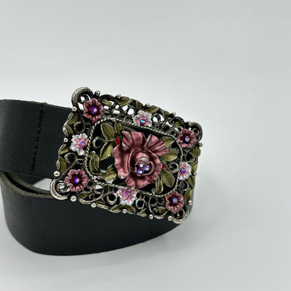 Enamel Rose Ornate Black Belt