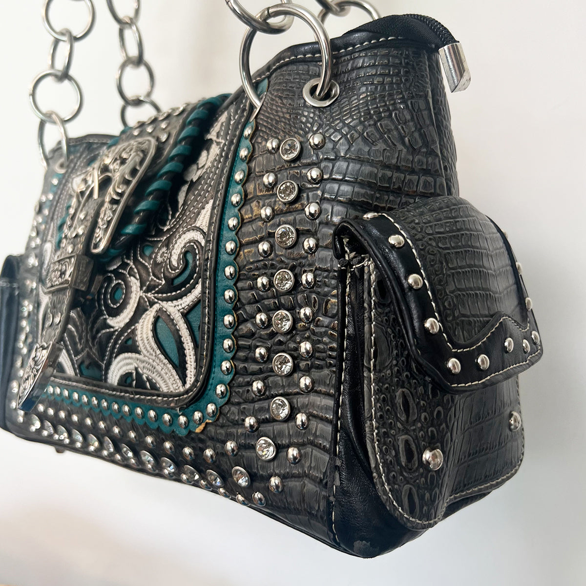 Western Style Rhinestone Leather Purse