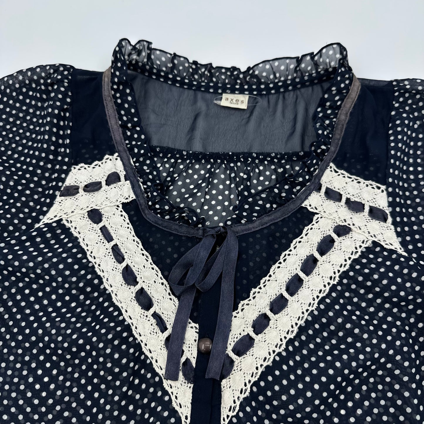 Axes Femme Polka Dot Chiffon Lace Blouse