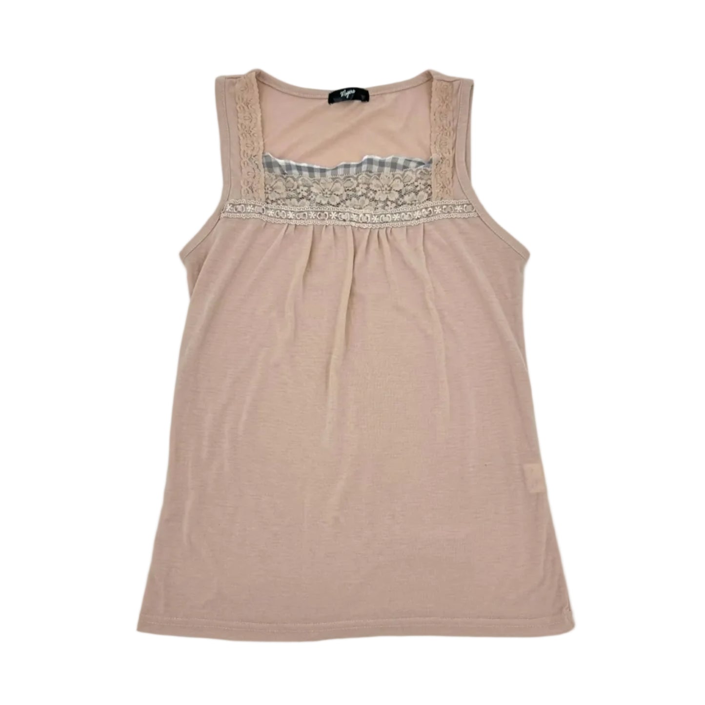 Plaided Lace Trim Tank Top