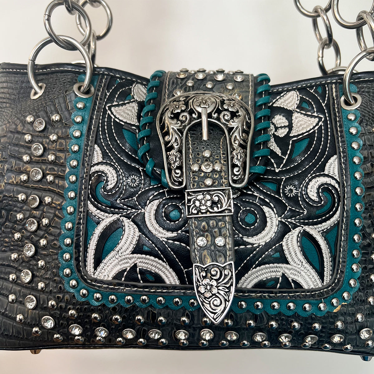 Western Style Rhinestone Leather Purse