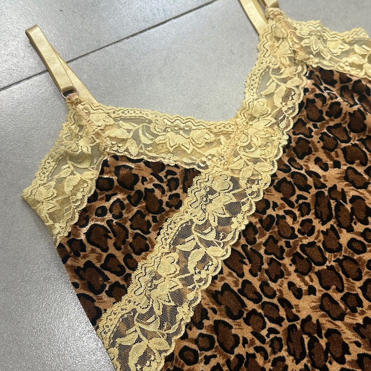 Lace Trim Leopard Velvet Camisole