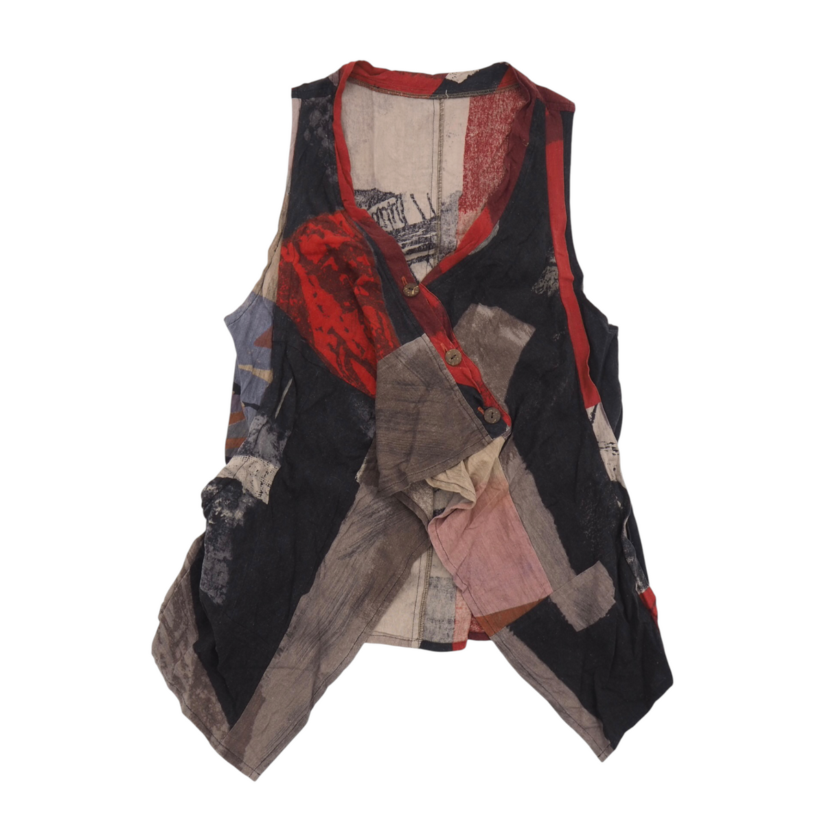 Patched Button Up Asymmetrical Tank