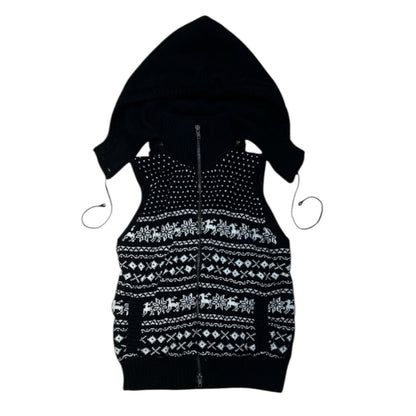 Fair Lsle Knit Zip Up Vest with Removable Hood