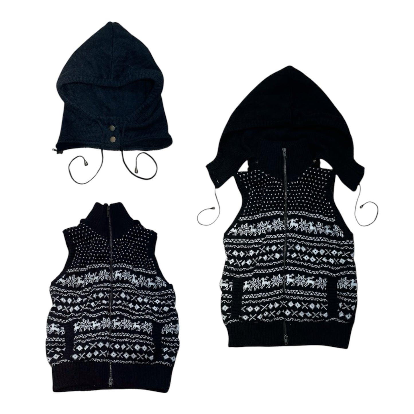 Fair Lsle Knit Zip Up Vest with Removable Hood