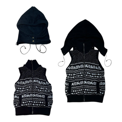Fair Lsle Knit Zip Up Vest with Removable Hood