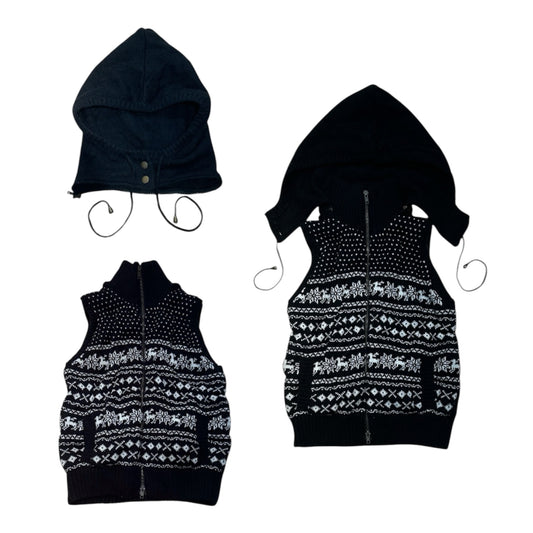 Fair Lsle Knit Zip Up Vest with Removable Hood